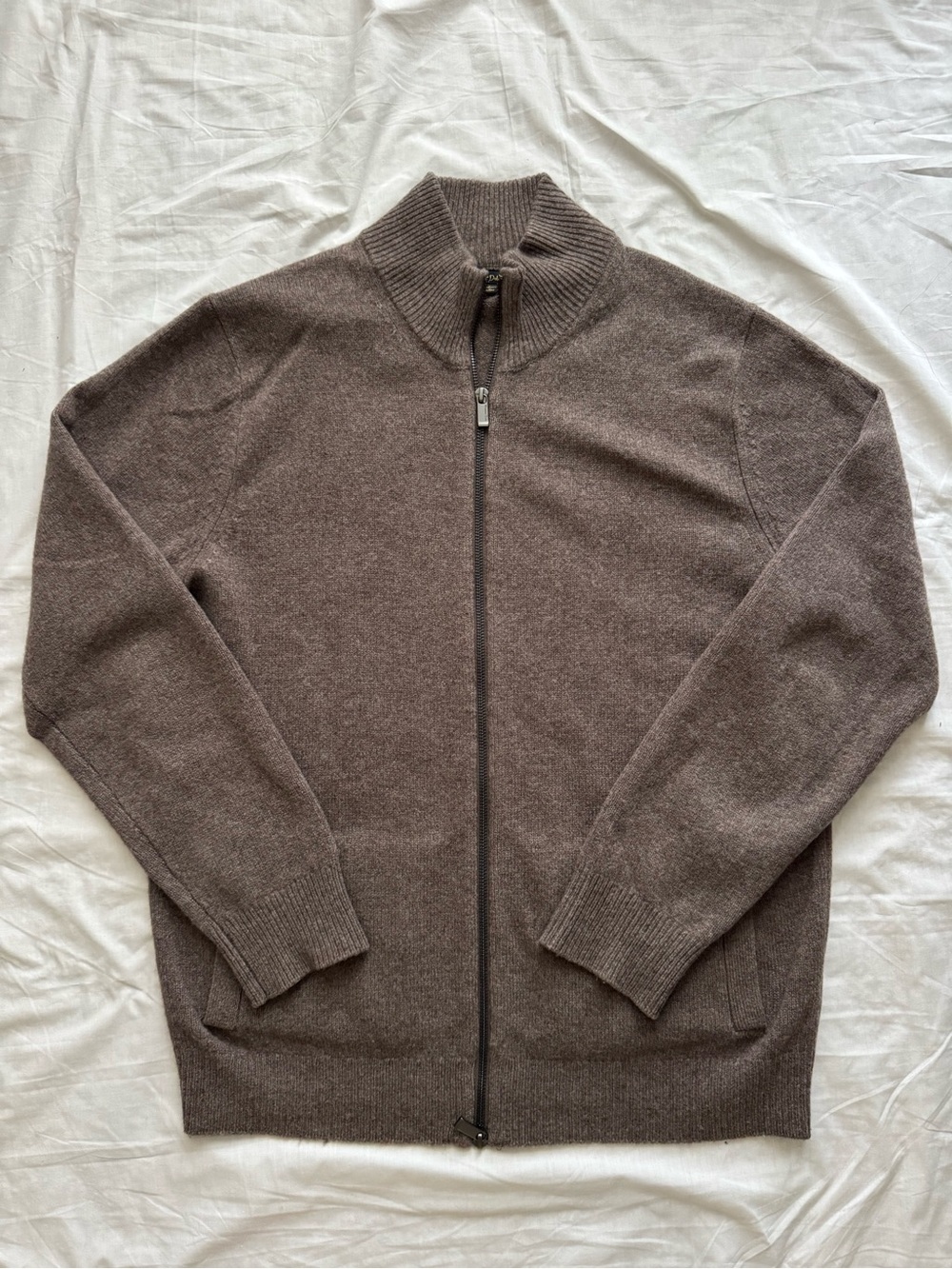 Massimo Dutti Men’s L Wool Cashmere Full Zip Cardigan Sweater Brown Taupe